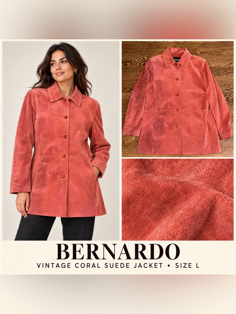 Vintage Bernardo Coral Pink Suede Jacket Size Large
